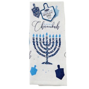 Picture of Cotton Hand Towel Chanukah Mosaic Design White Blue